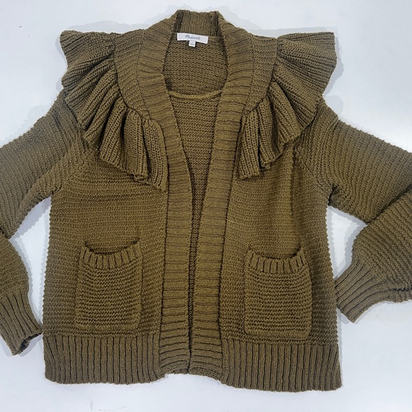 Madewell Sweaters - Madewell Olive Ruffle Collar Cardigan Sweater